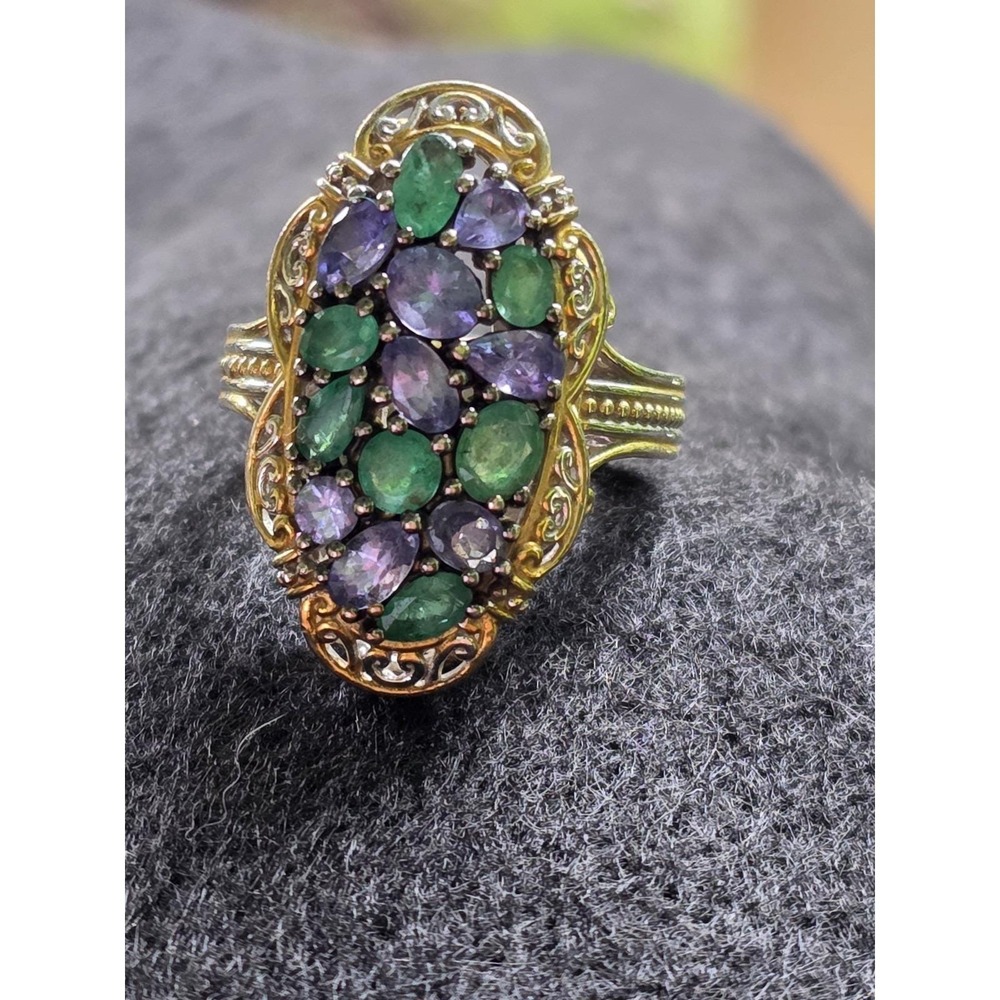 Michael Valitutti Sterling Silver Tanzanite Cluster Cocktail Ring 7.5 Vintage